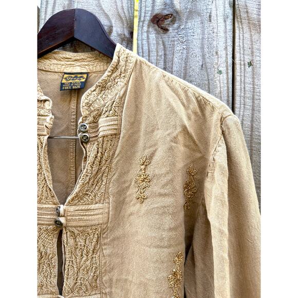 Vintage embroidered tunic — caramel + gold (fits S–L) Festival Boho - Picture 11 of 11
